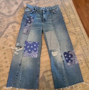 Free People We The Free Heart Of Gold Wide Leg Patch Jeans